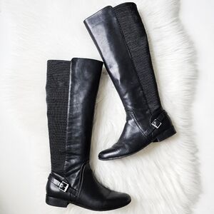 Isaac Mizrahi Live Wide Calf Genuine Leather Stretch Riding Black Tall Boots 9.5